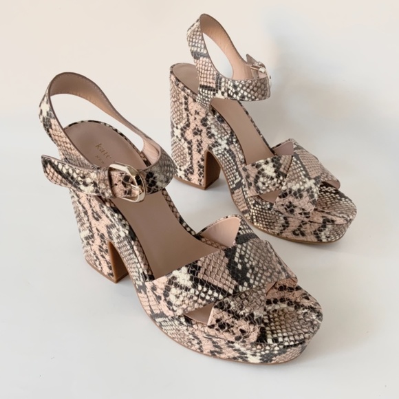 Kate Spade Grace Leather Snake Rose Nude Gray Black Animal Print Platform Sandal - Picture 11 of 14